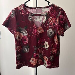 Burgundy Floral Short Sleeve Top